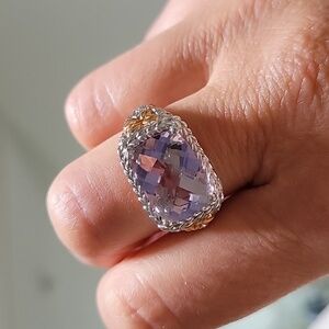 925 Two-tone Genuine Kunzite Ring - Size 9.25